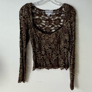 Ann Ferriday Brown and Gold Sheer Lace Top size OSFM